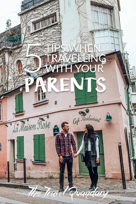 5 Tips When Travelling With Your Parents or In Laws2 A man and a woman hold hands outside La Maison Rose in Montmartre, Paris, France
