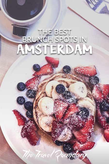 Pancakes topped with bananas, blueberries, strawberries and coconut at Mook Pancakes, Amsterdam, The Netherlands