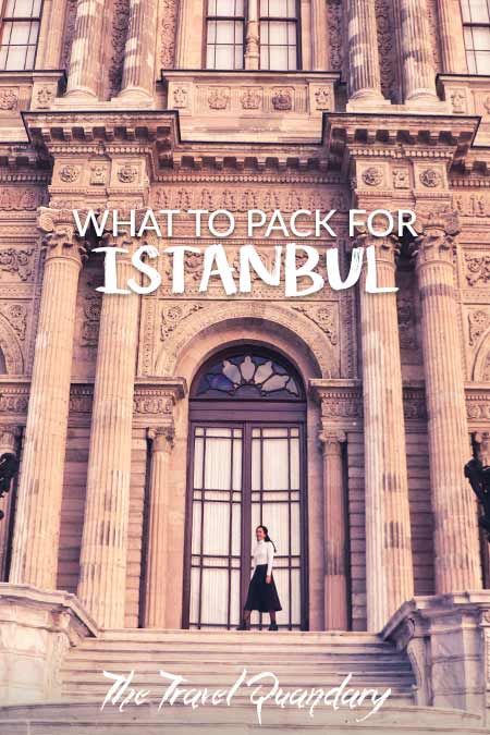 What To Pack For Istanbul2 Jasmine of The Travel Quandary stands on the stairs of Dolmabahce Palace in Istanbul, Turke