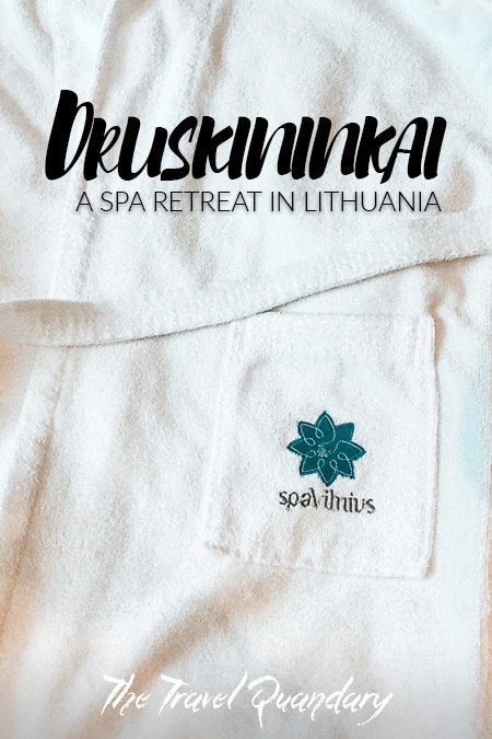 Pin Photo: The logo of Spa Vilnius on a white towel robe, Druskininkai, Lithuania