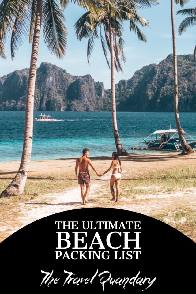 Pin It The Ultimate Beach Packing List A couple walk hand in hand on Pinagbuyatan Island, The Philippines | Beach Packing List