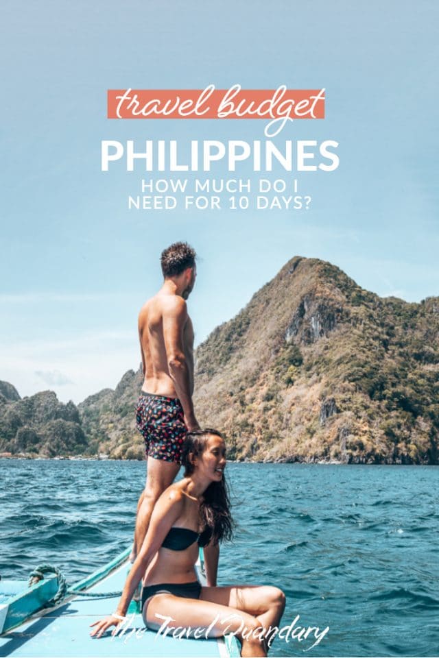 Philippines Budget Pinterest Pin Photo: A couple Island Hopping in El Nido, The Philippines
