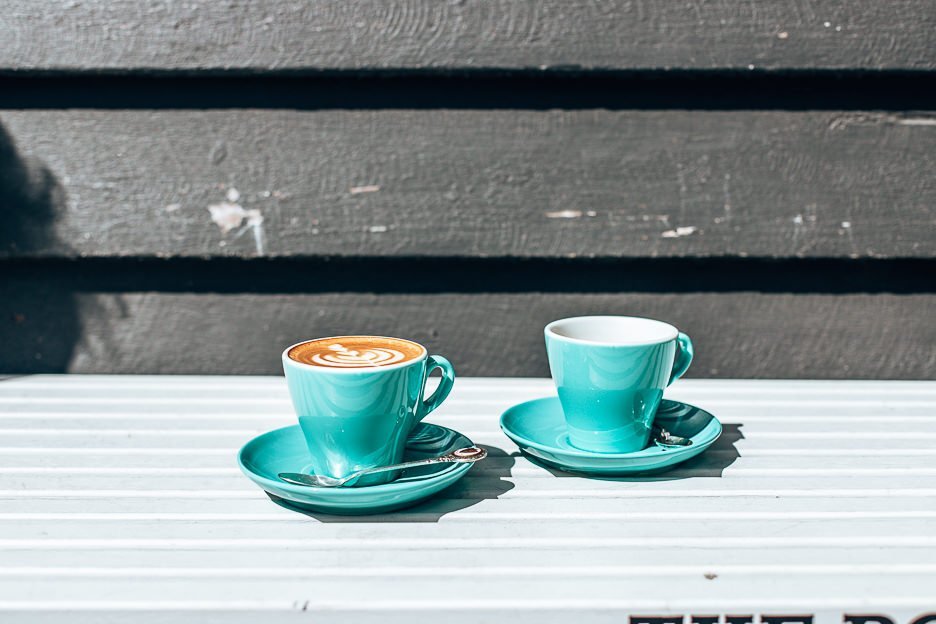Tiffany blue cups of coffee at Dovetail on Overend, Coffee in Brisbane southside