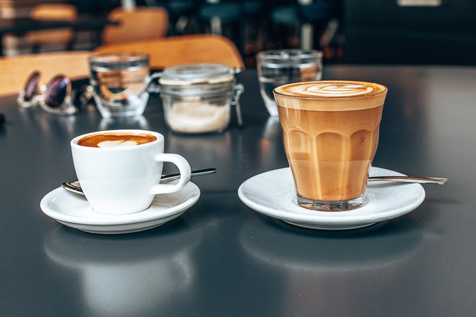Long macchiato and latte at Pourboy, Coffee guide Brisbane CBD & Inner Suburbs