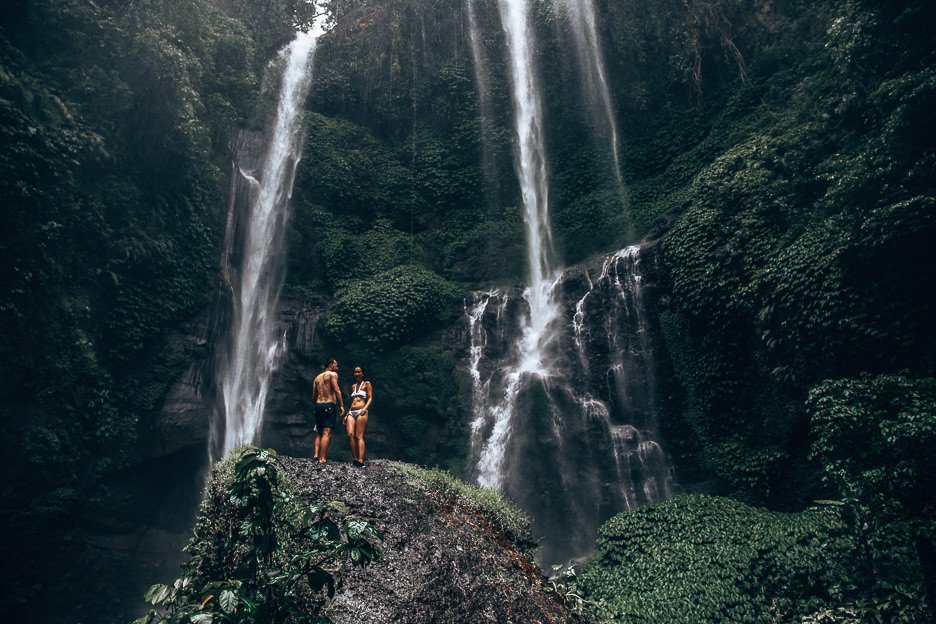 Standing under Sempulkul Waterfall, Bali Gallery