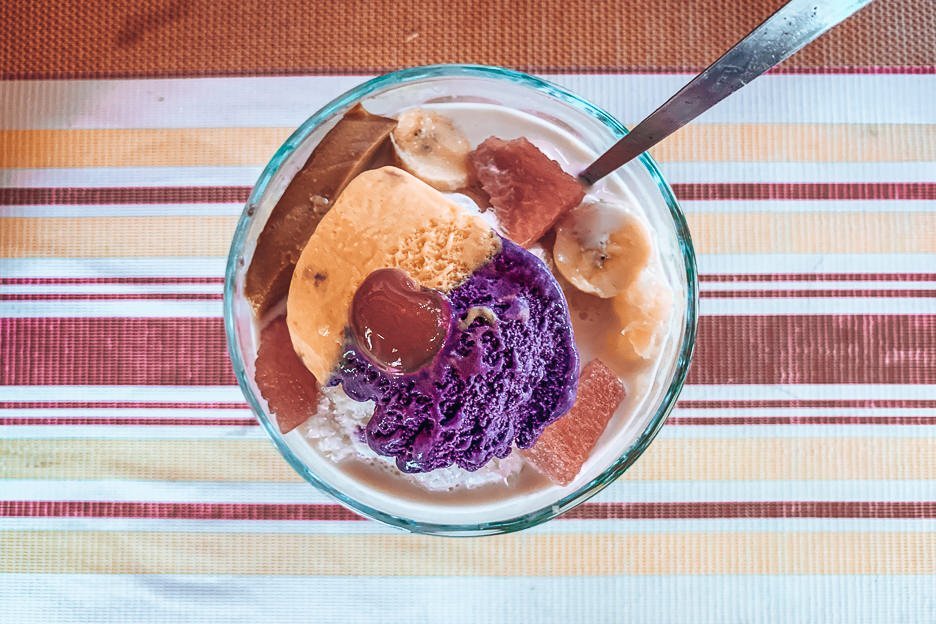 The bright rainbow colours of a Halo Halo dessert, Philippines Travel Budget
