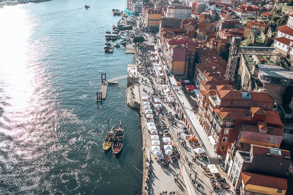 Looking down at the river and port of Porto