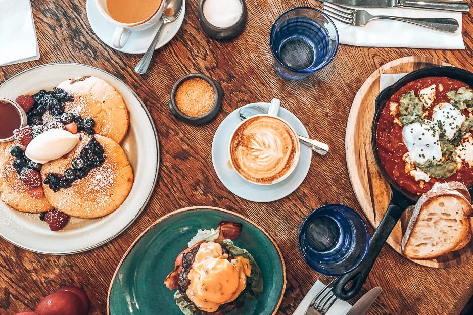 Brunch spread at Riding House Cafe, London