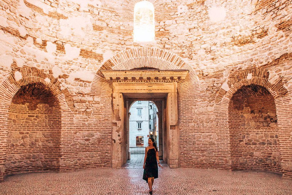 Exploring old ruins within Diocletian's Palace, Split Croatia