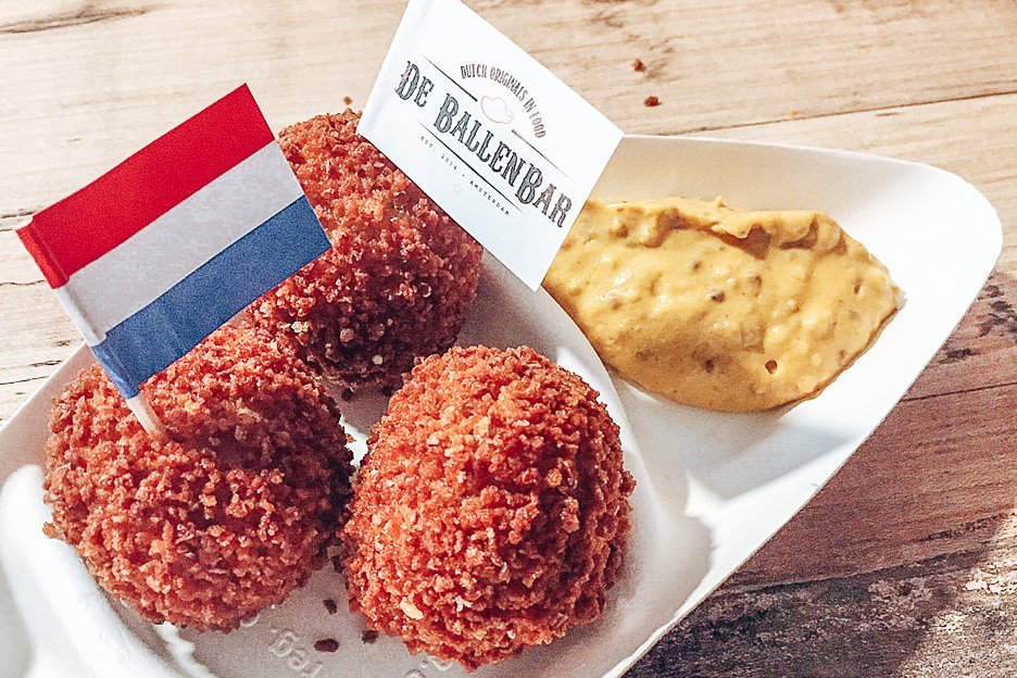 Traditional bitterballen with mustard, Amsterdam, The Netherlands