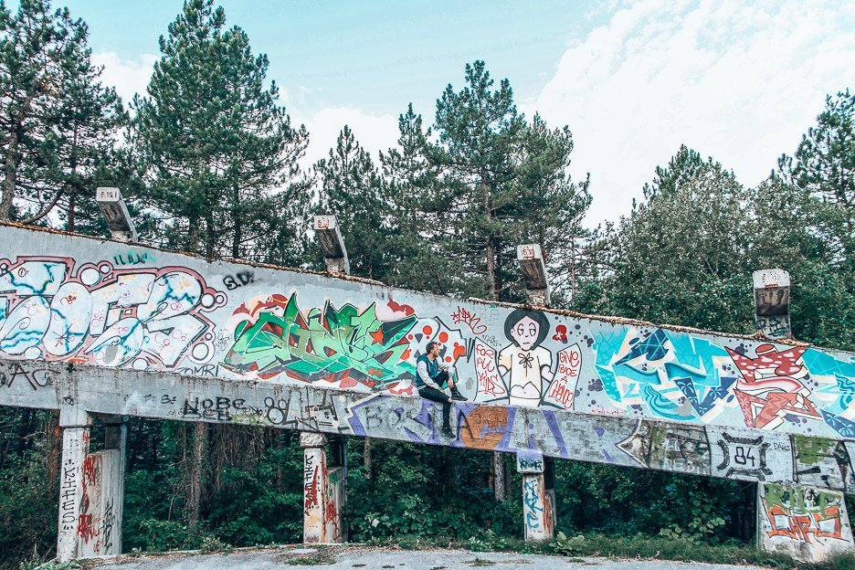 Graffiti on the abandoned bobsled track in Sarajevo, Bosnia & Herzegovina