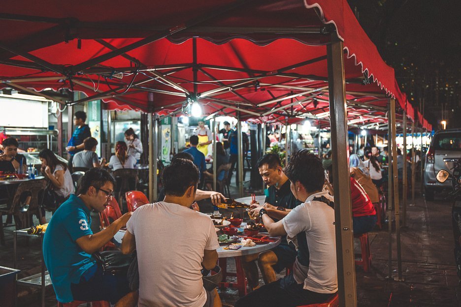Hungry diners seated outside Wong Ah Wah