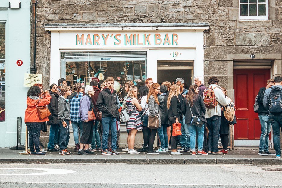 The queue outside Mary's Milk Bar, Edinburgh