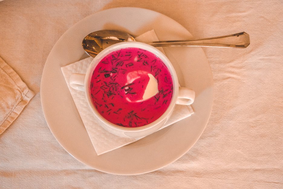 Eating in Europe 18 Must Try Traditional Foods 10 L Cold beetroot soup with cream & dill at Snekutis, Vilnius