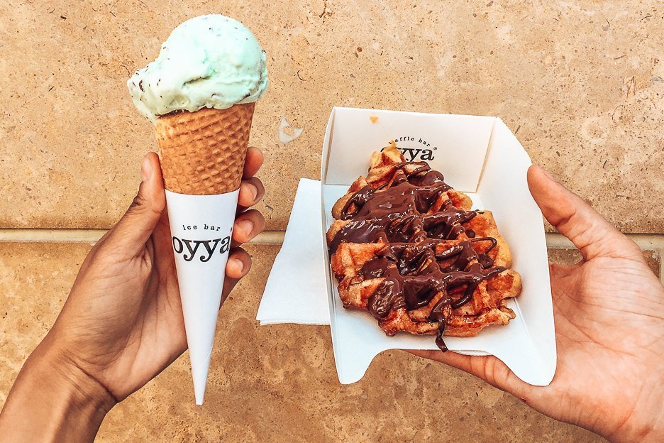 Eating in Europe 18 Must Try Traditional Foods 16 L Mint choc gelato and nutella waffle from Oyya - Bruges, Belgium