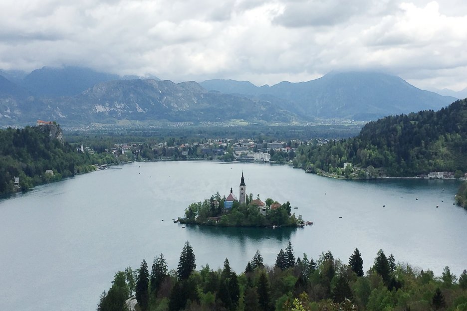 View over Lake Bled from Ojstrica lookout, Slovenia