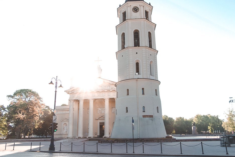 Sunrise over the top of Vilnius Cathedral & Bell Tower, Vilnius