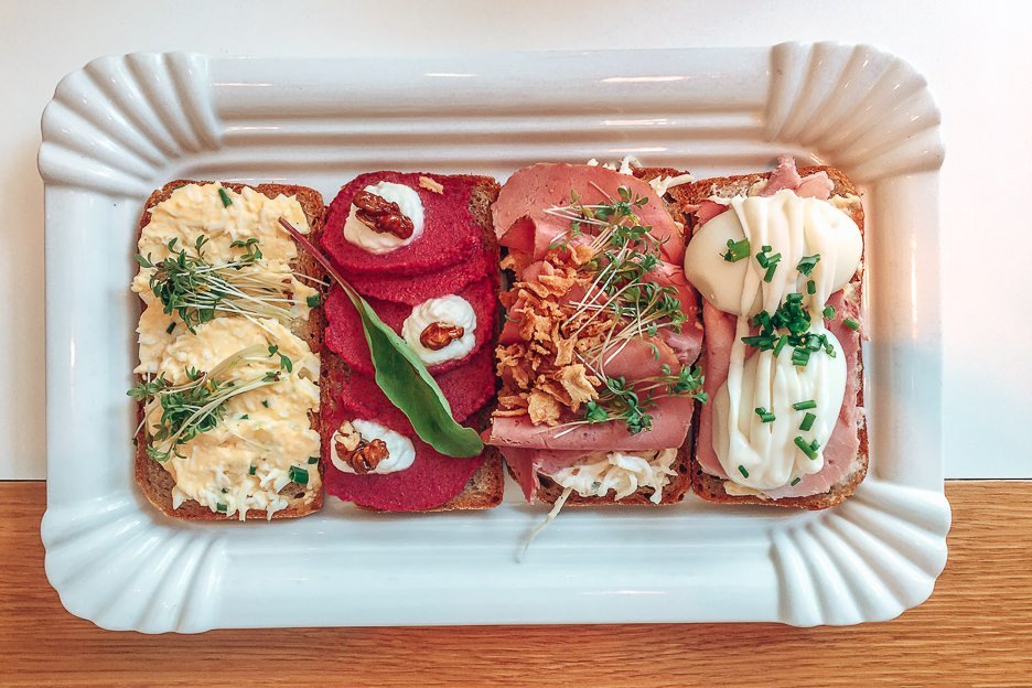 Open top sandwiches at Sisters Bistro, Prague City Guide
