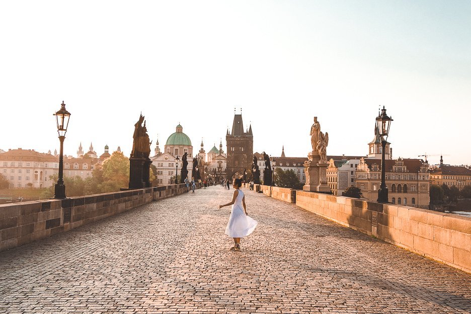 Jasmine twirling on the Charles Bridge in the early morning, Prague City Guide