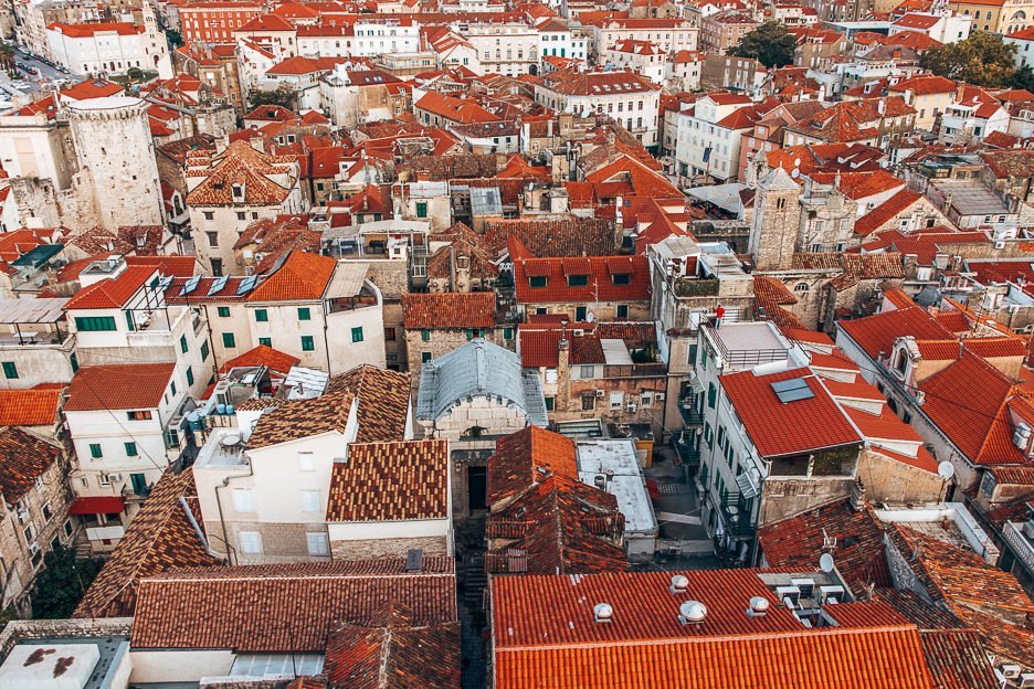 Red rooftops of Diocletian's Palace from atop the Cathedral of St Domnius, Split Croatia
