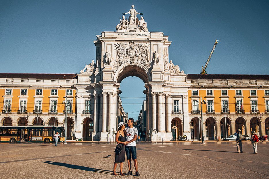 How To Spend The Perfect 3 Days In Lisbon 20 L A couple post for a photo in front of Rua de Augusta in Lisbon Portugal