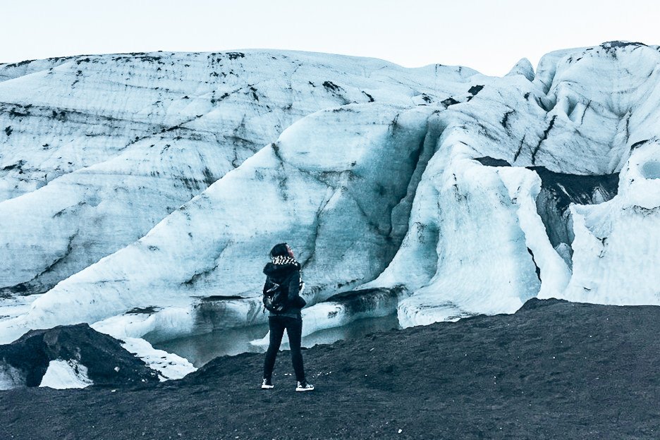 Jasmine checks out Solheimajokull Glacier in Iceland