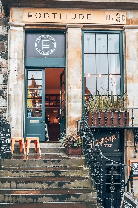 The Best 5 Specialty Coffee Shops in Edinburgh 4 P Entrance to Fortitude Coffee, Edinburgh Scotland