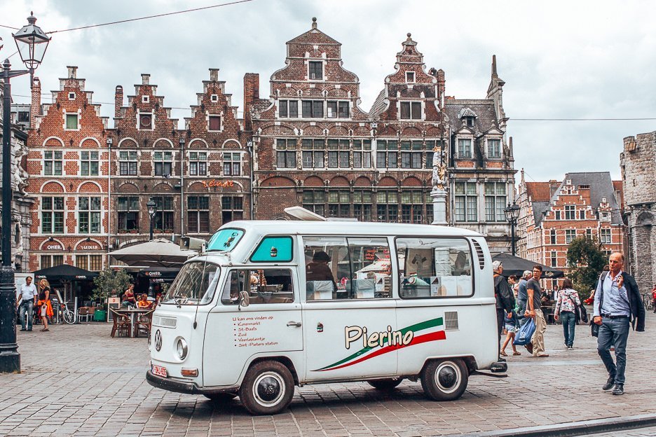 An ice-cream truck in Sint Veerleplein, Ghent Belgium
