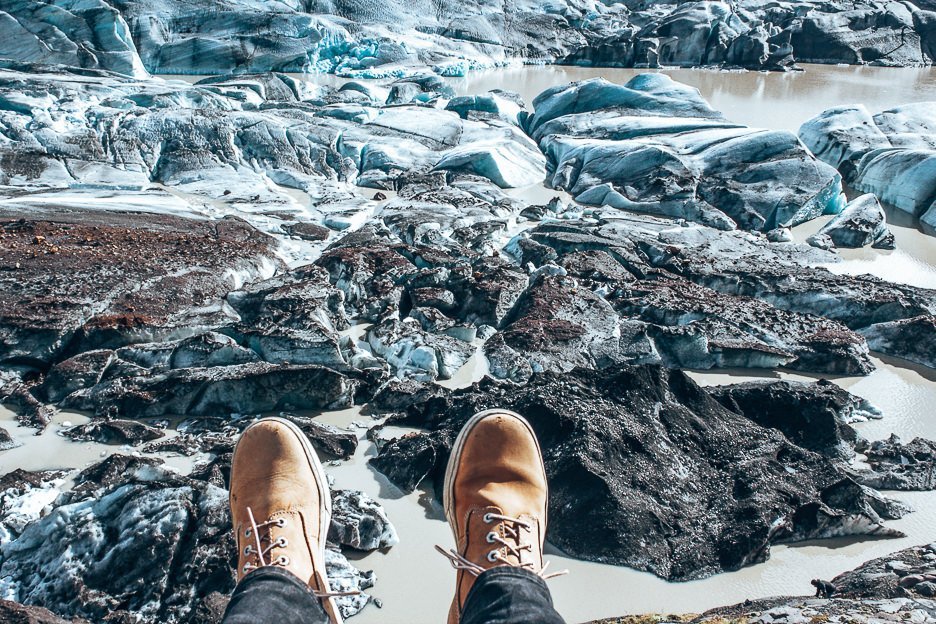 Shoes hanging out over the edge - Vatnajökull, Iceland