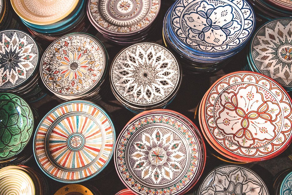 Colourful ceramic plates in Essaouira Morocco