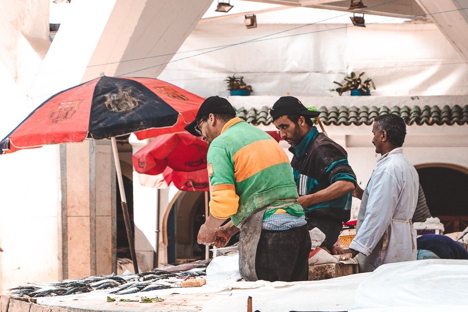 Fishmongers in Marche aux Poissons Essaouira Morocco