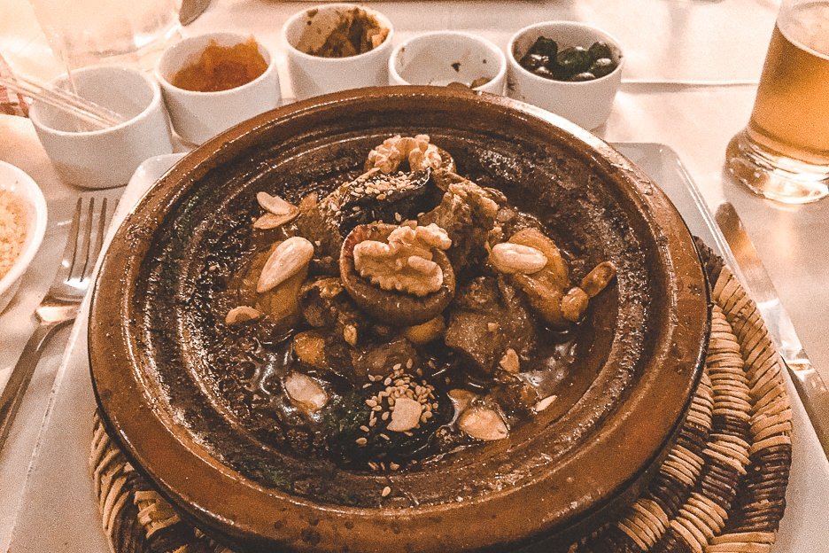 Lamb tagine with walnuts, plums and apricot at Riad Kaiss, Marrakech, Morocco