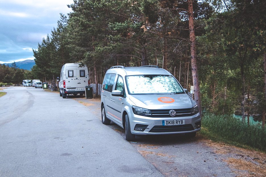 Meteor campervan by Spaceship Rentals parked for the night in Sweden