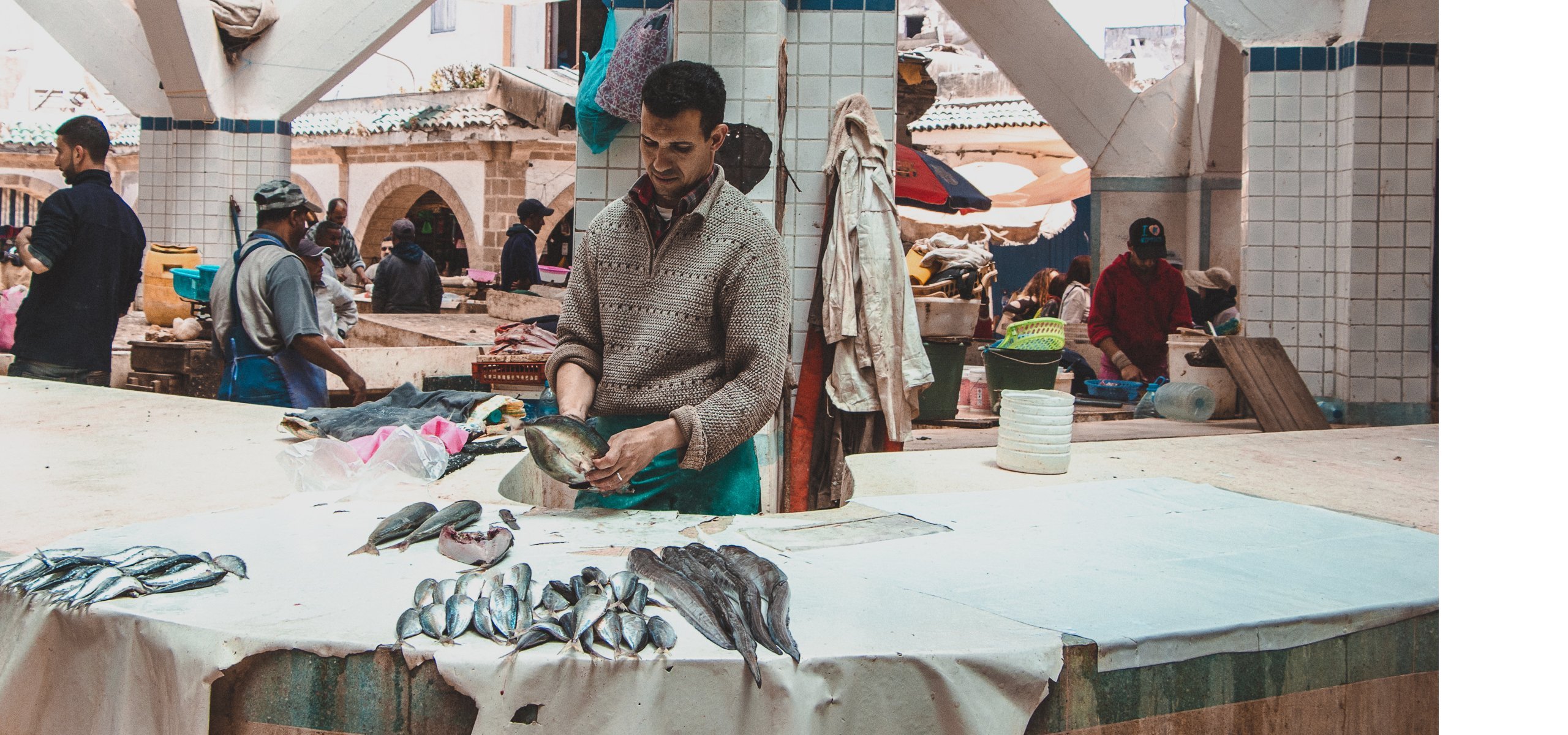 A man cleans fish at the Marche aux Poissons in Essaouira, Morocco | Beyond the Tagine: 11 Foods and Drinks of Morocco 