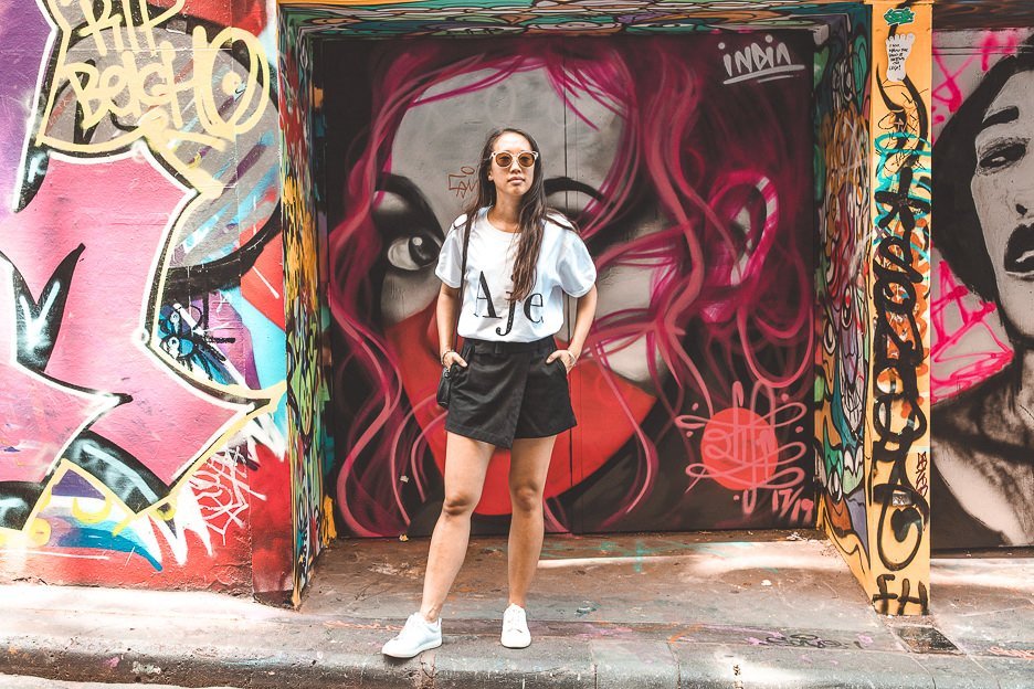 Mini Melbourne Travel Guide 2 L Hanging out in Hosier Lane with graffiti art - Melbourne Travel Guide