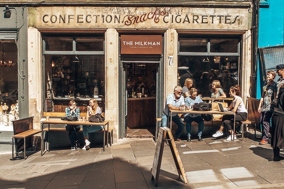Customers sitting outside the Milkman - Coffee in Edinburgh