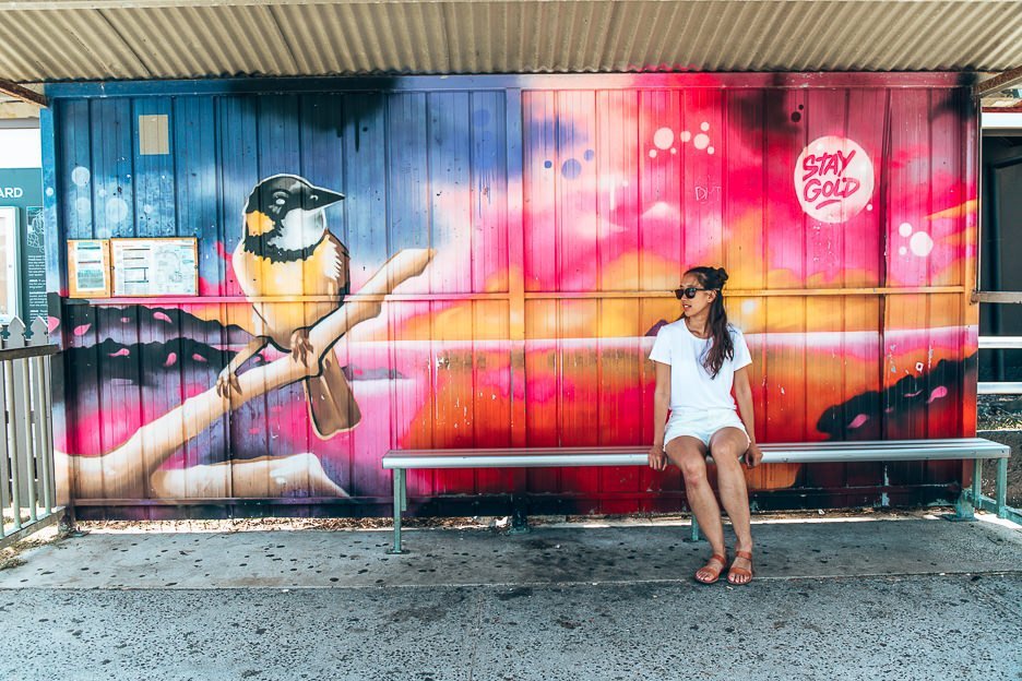 Colourful murals at bus stops in Byron Bay, New South Wales, Australia