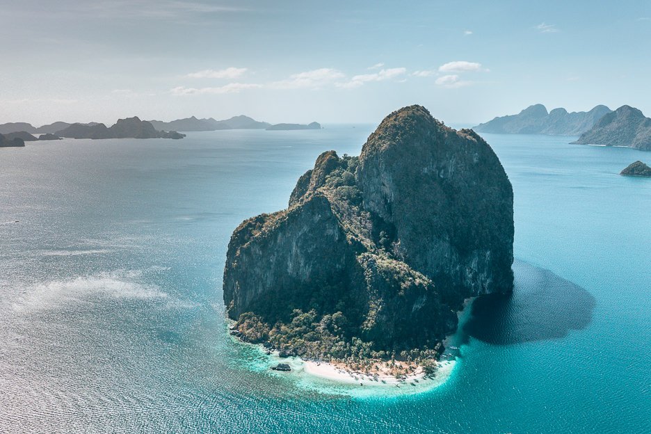 An aerial view of Pinagbuyutan Island in El Nido, The Philippines