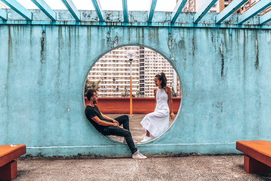 How To Spend 4 Days In Hong Kong 1 L A couple pose in one of the circles of Lok Wah South Estate Car Park, Hong Kong