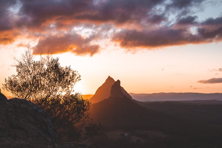 Awesome Day Trips From Brisbane 1 L Sunset view from Mt Ngungun, Glass House Mountains