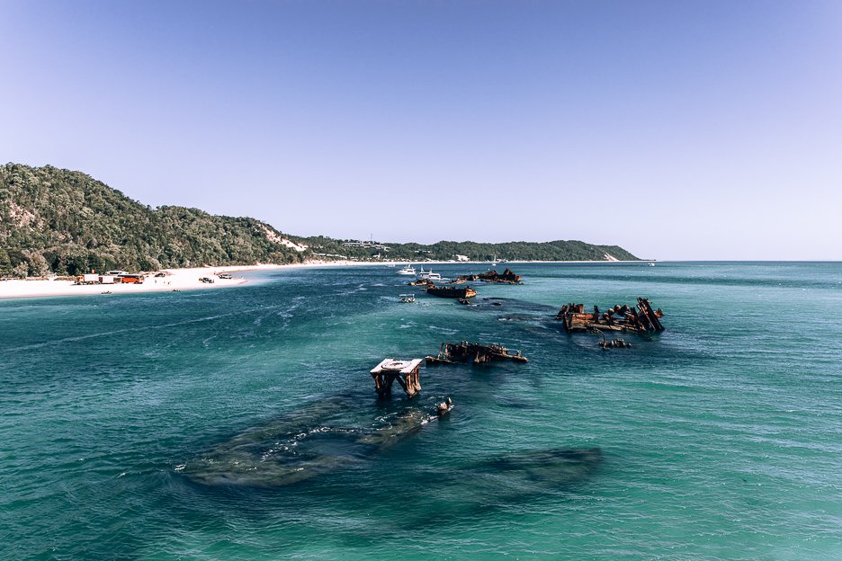 Awesome Day Trips From Brisbane 6 L Aerial shot of Tangalooma shipwrecks off Moreton Island - day trips from Brisbane