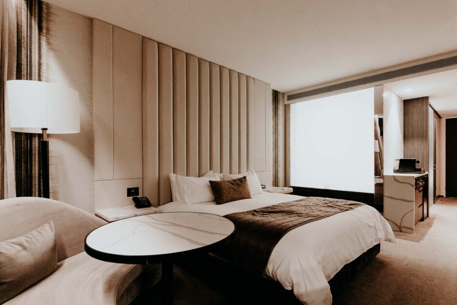 A luxurious bed in the King River City Suite, Emporium Hotel South Bank Brisbane