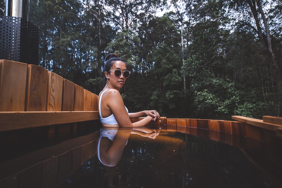 Palmer Gunn 9 L Soaking in the cedar wood plunge pool/hot tub - Palmer & Gunn