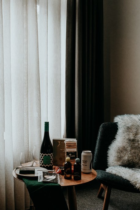 Moss Hotel Review 2 P Drinks & nibbles by the window at Moss Hotel, Hobart Tasmania