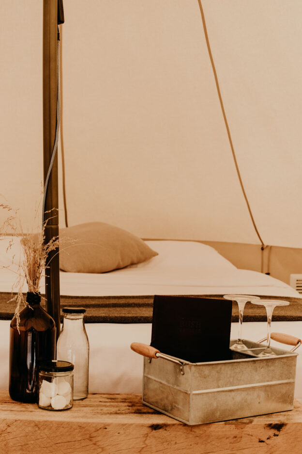Stay warm inside your glamping tent at Bay of Fires Bush Retreat