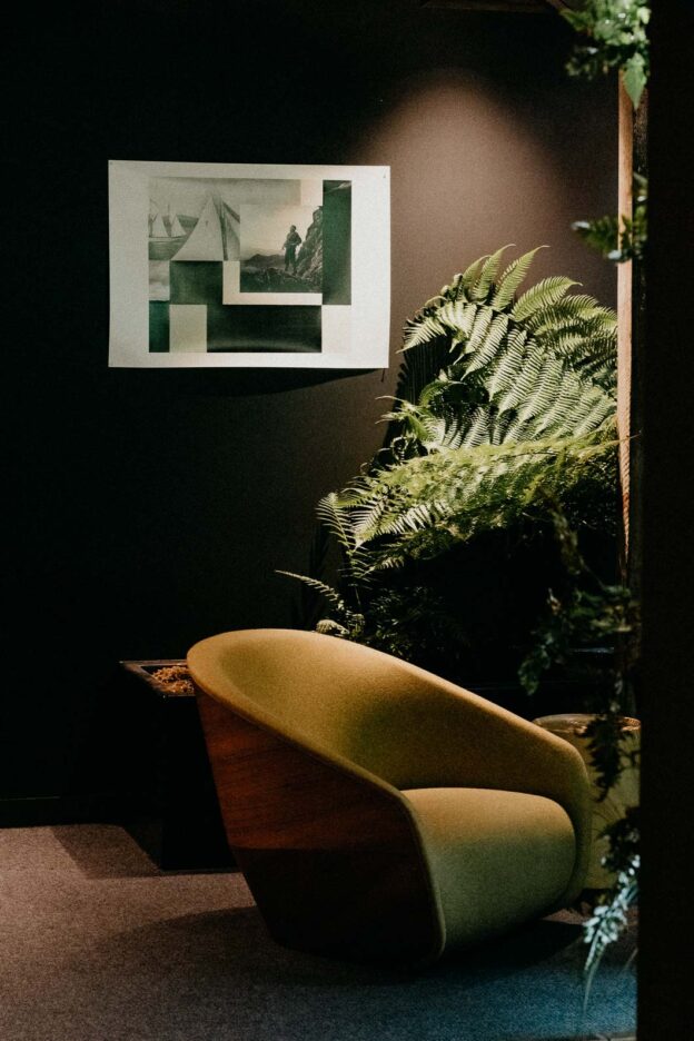 Shades of green inside MOSS Hotel, Hobart Tasmania