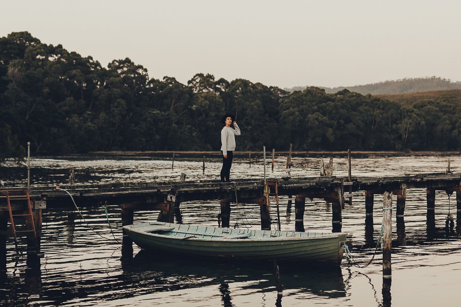 Tasmania Itinerary 35 L Standing on a rickety pier in Lettes Bay, Strahan Tasmania