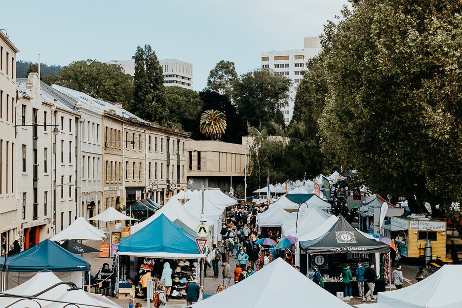Bustling Salamanca Markets in Hobart Tasmania